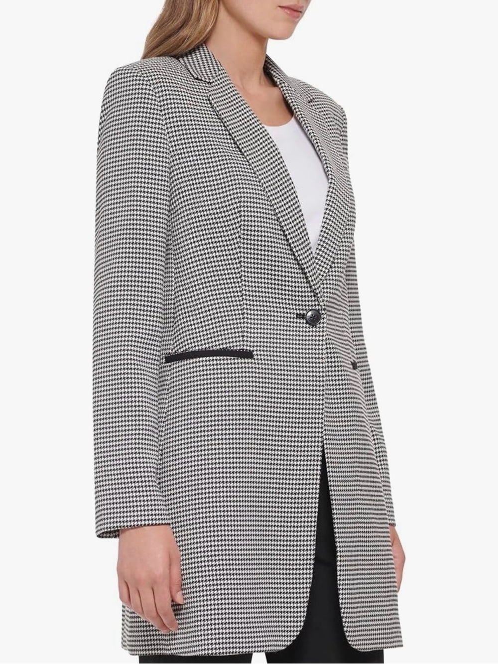 Tommy Hilfiger Black and White Houndstooth Long Blazer - Picture 3 of 6